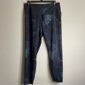 Black and Light Blue Large Spyder Capri Leggings Gorpcore Performance Athletic